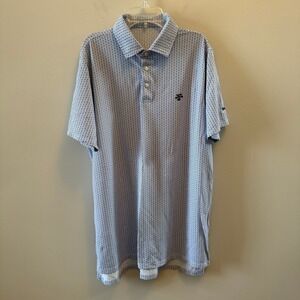 B. Draddy Blue & White Geometric Hexagon Polo – Men's Size Medium